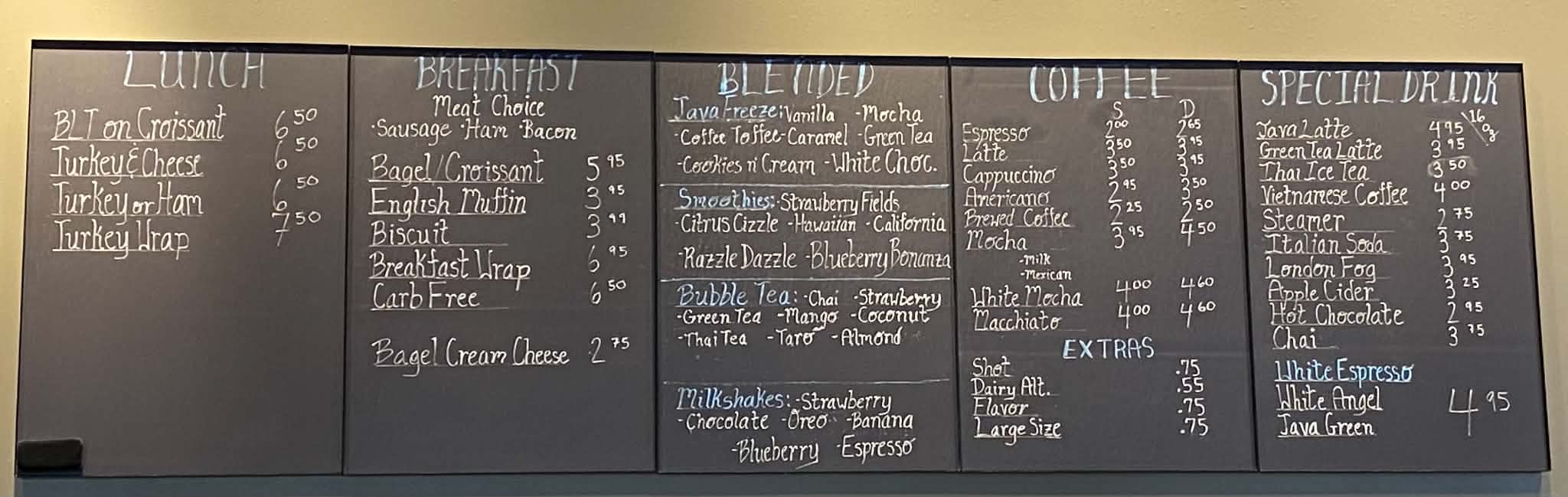 JavaMan Coffee Full Menu